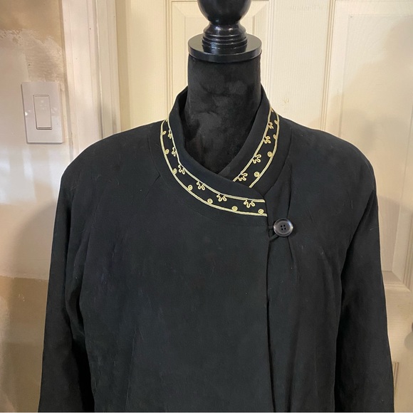 Carol Cohen Embroidered Boho Coat black faux Suede Women’s coat pockets Jacket L - Picture 2 of 14